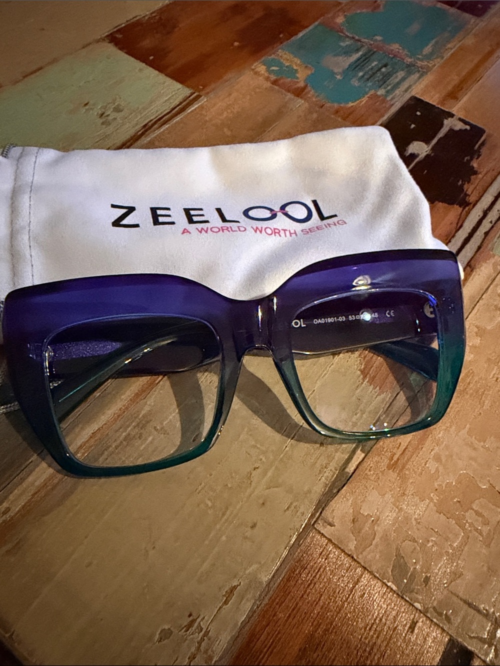 Zeelool Women's Ombre Purple-to-Green Square readers 2.0